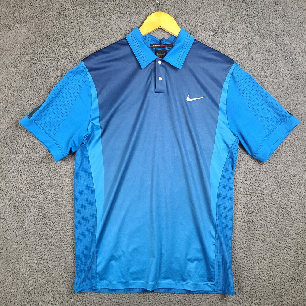 Nike Tiger Woods Collection Golf Polo Shirt Blue Dri-FIT Mesh 542068-496 Mens S